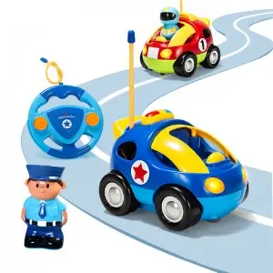 Electric Music Lights Cartoon Rc Police Car Race Car Toddler Boys And Girls Gift Steering Wheel Remote Control Car Toys for Kids