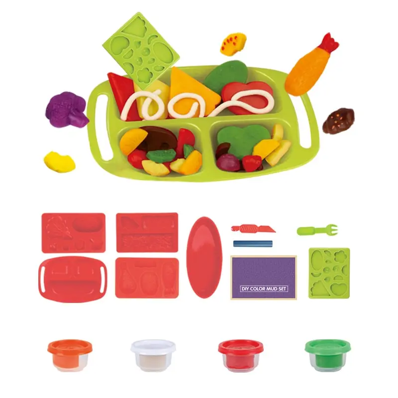 Children Pretend Play DIY Lunch Food Modeling Clay and Tools Toy Kit Non Toxic Colorful Plasticine Educational Play Dough Set for Kids (2)