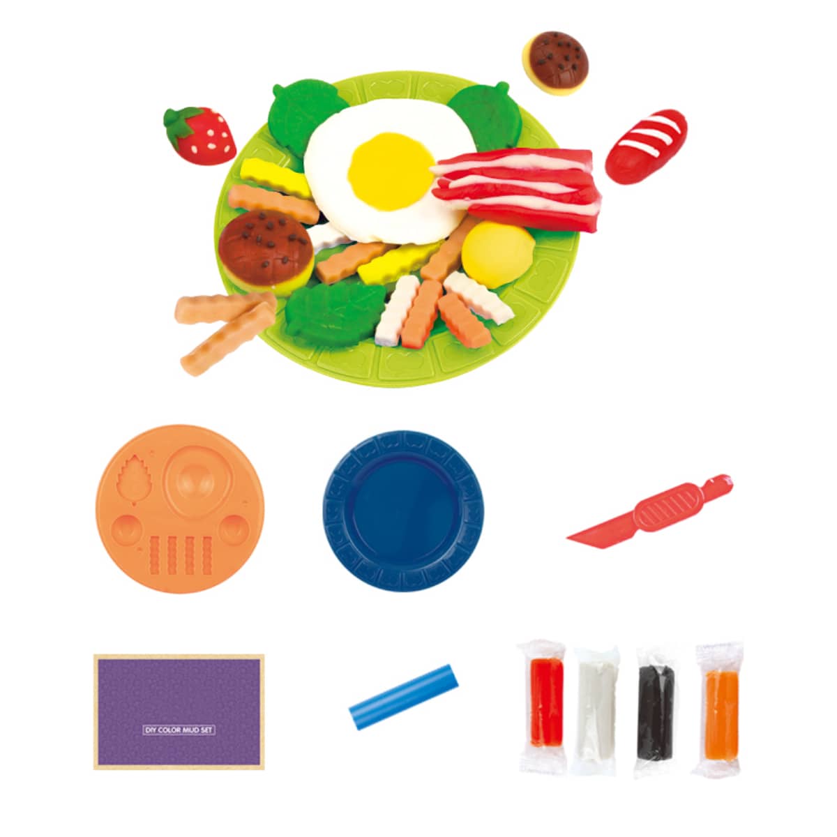 Children's Early Educational Diy Colored Clay Breakfast Making Mold Kit Plastic Cutter Rollers Tool Non-toxic Colored Dough Toys (2)