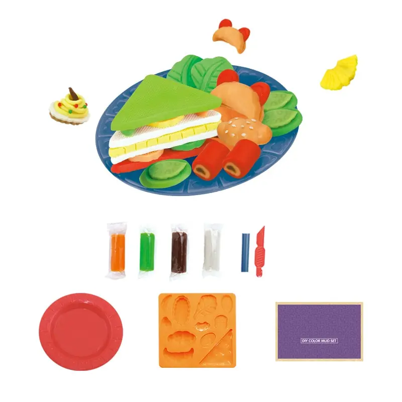 DIY Clay Sandwich Making Mould Play Kit Creative Cutter Roller Kids Hand-on Ability Training Handmade Dough Toys for Children (2)