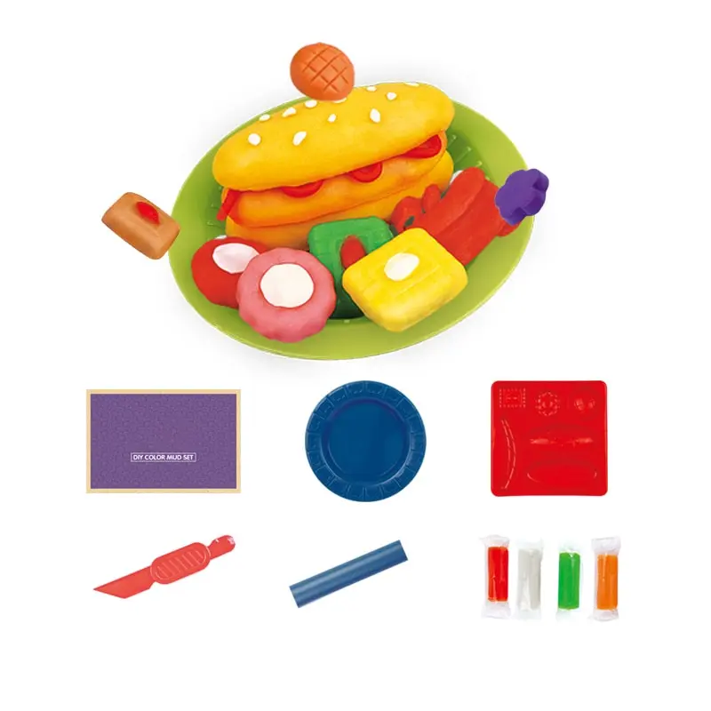 Children Educational Funny Hamburger Clay Model Clay Set DIY Colored Plasticine Plastic Cutter Roller Tools Kids Play Doug (