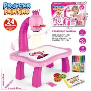 Kids Projection Drawing Table with 24 Patterns, Light & Music – Art Graffiti Board, Pens & Book Gift