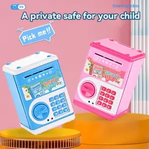 Toddler Hot Gift Blue/ Pink ATM Bank Machine Cash Money & Coins Saving Box Toy Electronic Acousto-Optic Piggy Bank for Kids