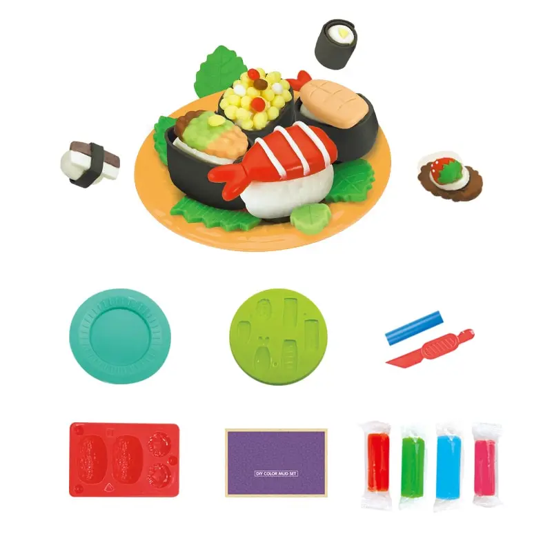 Children Pretend Play DIY Lunch Food Modeling Clay and Tools Toy Kit Non Toxic Colorful Plasticine Educational Play Dough Set for Kids (2)