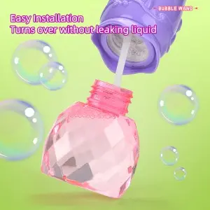 Electric Automatic Bubble Blowing Stick Purple Magic Bubble Wand Toy with 2 Bottles Solution & Light Function