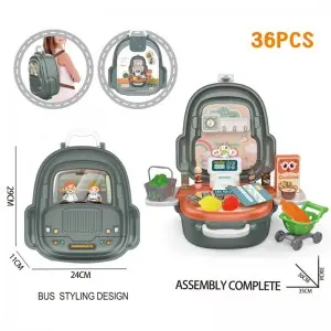 36 PCS Backpack Supermarket Checkout Toy Set Interaction Cashier Customer Role Play Game Mini Shopping Cart
