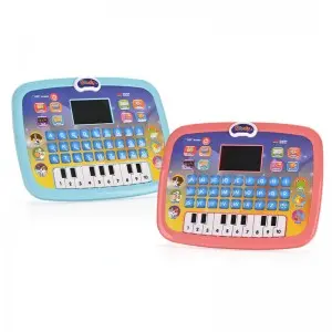 Kids Learning Tablet with Piano & ABC Touchscreen – Bilingual LED Educational Toy for Ages 3-6, Pink/Blue