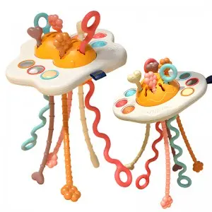 Infant Sensory Double Egg Yolk Pull Push Toy Teething Toys Hand Finger Development Baby Montessori Poached Egg Pull String Toy