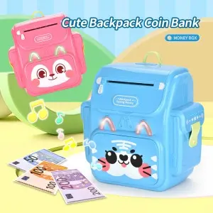 Kids Cartoon Electronic ATM Machine Cash Coins Money Saving Box Toy Password & Fingerprint Unlocking Backpack Piggy Bank