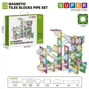 Assembling Marble Race Run Maze Ball Track Toy Kids STEM Learning 3D Clear Magnetic Tiles