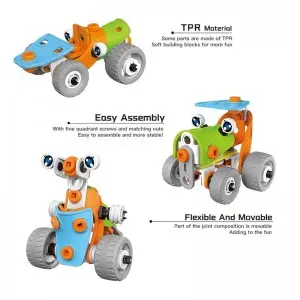 62PCS Child Educational DIY Assembly 3D Vehicle Puzzle Model Toys STEM Intellectual Plastic Building Block Play Kit for Kids