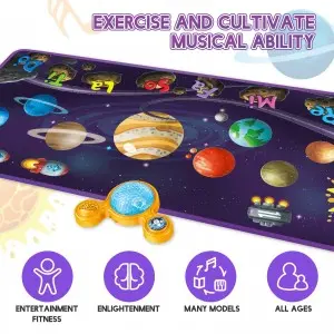 Foldable Space Planet Electronic Dance Pad – Toddlers Touch Play, Early Ed Q&A Interactive Music Mat for Kids