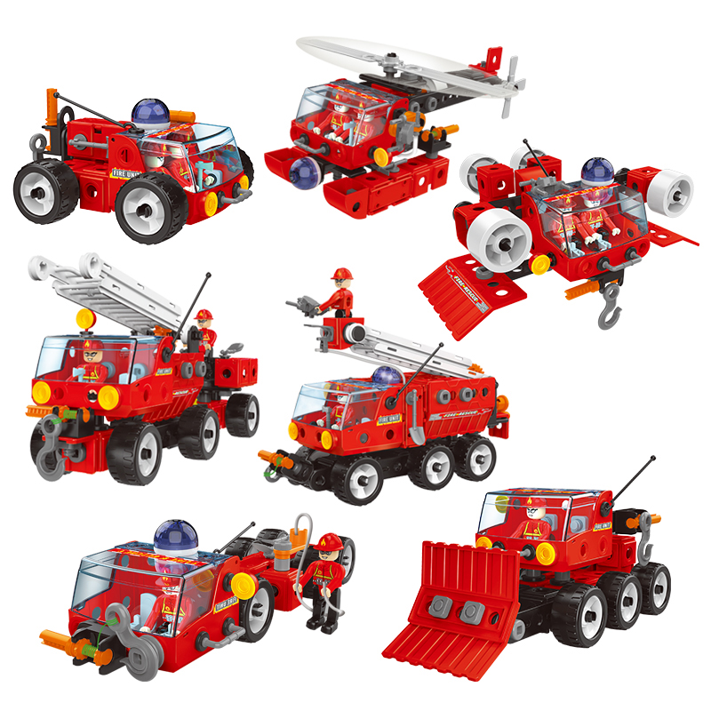 159PCS 7-in-1 Fire Rescue Vehicle Building Block Toys Set Children Hand-on Ability Training Screw and Nuts Assembly City Truck Featured Image