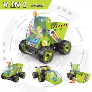 Preschool Educational DIY Assembly Engineering Vehicle Toy Set STEM Learning 60pcs 4-In-1 City Truck Building Block for Kids