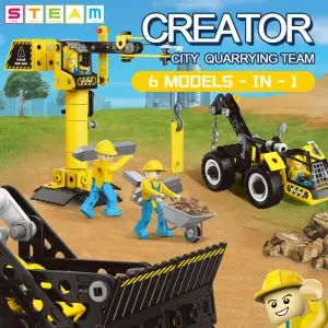 223PCS 6-in-1 Urban Construction Engineering Team DIY Assembly Toy Truck Model Set Kid STEM City Vehicle Building Block Play Kit