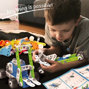 Kids STEM 175pcs 18 Models In 1 DIY Construction Pull Back Engineering Truck Creative Screw and Nut Assembly Vehicle Play Kit Children Educational Building Block Toys for Boys Gift