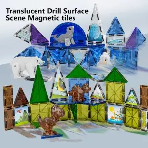 Educational DIY Connecting Magnetic Animals Tiles Building Blocks Toy Set for Kids