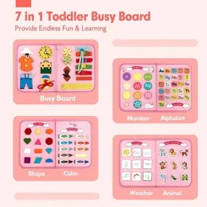 Unicorn Busy Book for Toddlers – 8-Page Felt Sensory Toy with Motor Skills Activities, Baby Learning Gift