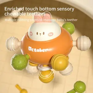 Infant Cute Bunny Rattle Teether Baby Sensory Grasping 360 Degrees Rotating Cartoon Rabbit Soft Hand Grab Ball Toy with Sound