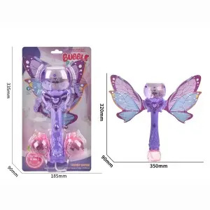 Electric Automatic Bubble Blowing Stick Purple Magic Bubble Wand Toy with 2 Bottles Solution & Light Function